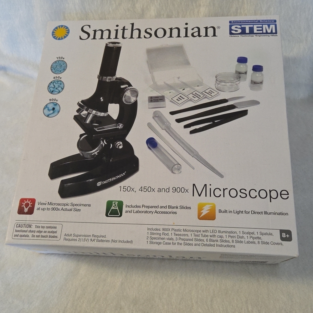 Smithsonian 150x/450x/900x Microscope Kit with Built-in Light